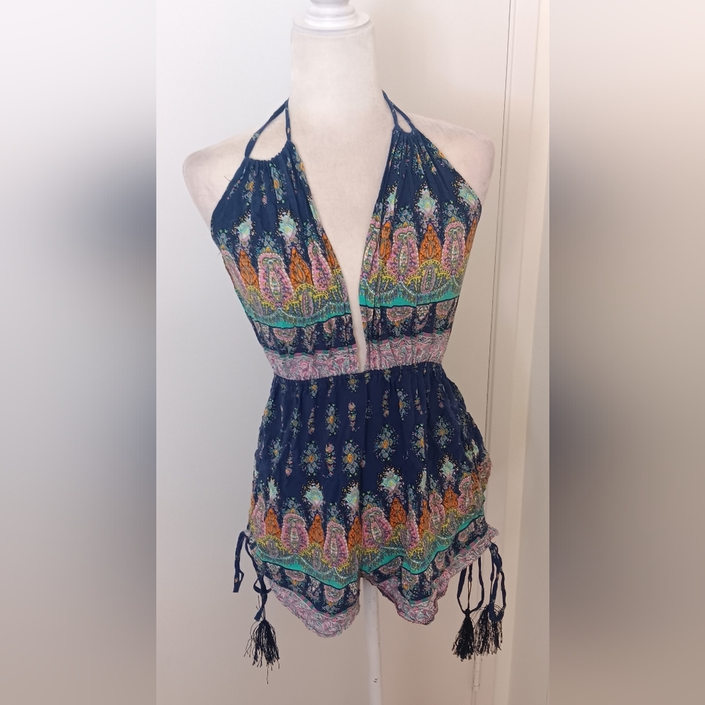 Navy Multicolor Halter Jumpsuit